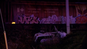 Huntington BC Train Crash Woman trapped in car