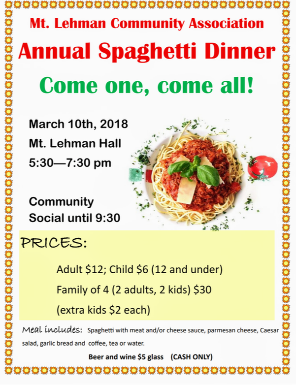 Mt Lehman spaghetti dinner 2018